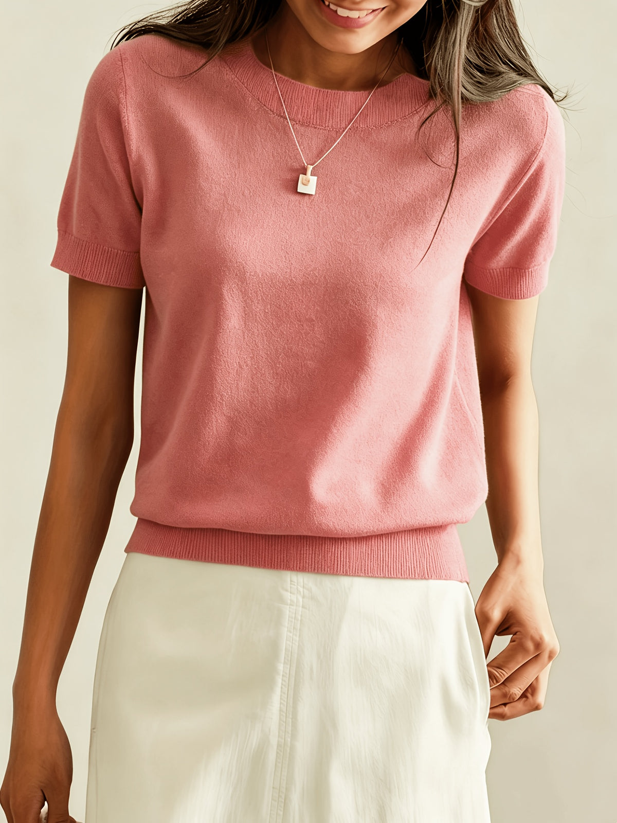 Heleen | Women's Ribbed Knit Short Sleeve Sweater Top