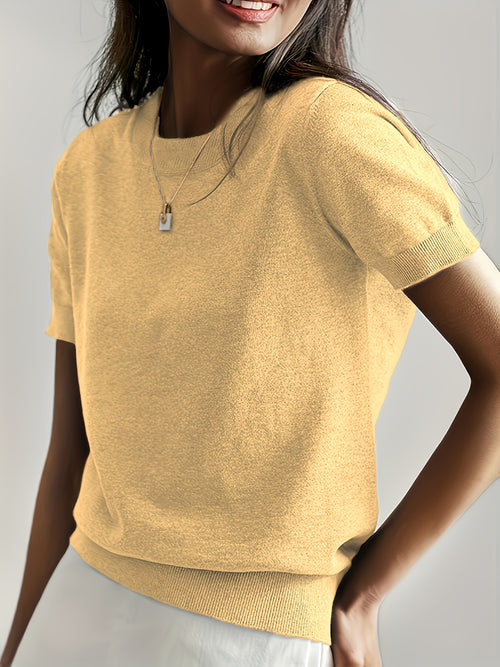 Heleen | Women's Ribbed Knit Short Sleeve Sweater Top