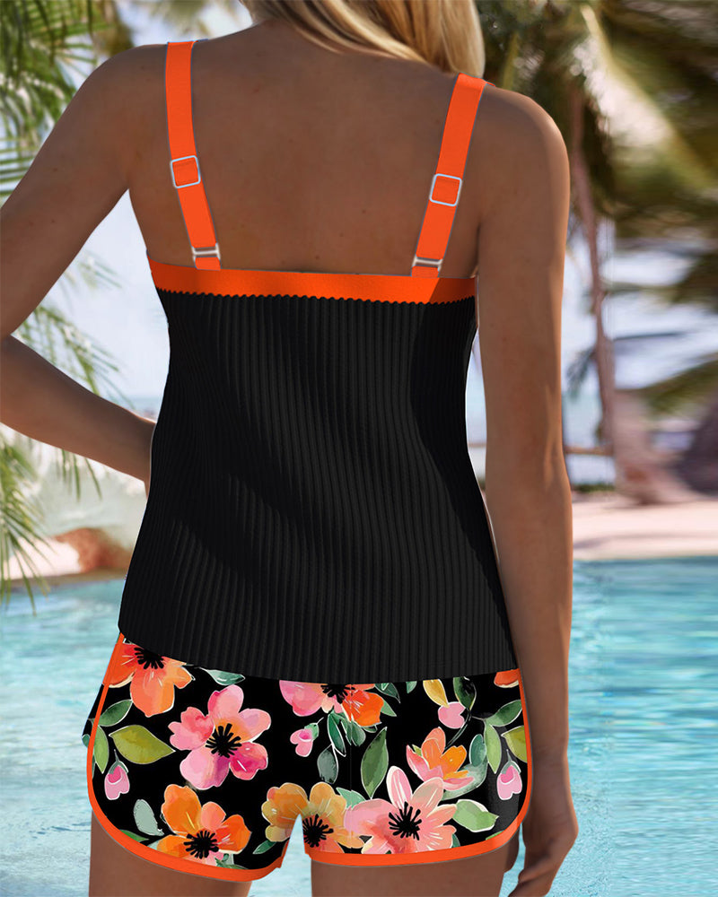 Wybrig | Women's Textured Tankini Set with Contrast Trim