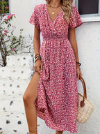 Mina | Women's Floral V-Neck Split Wrap Midi Dress