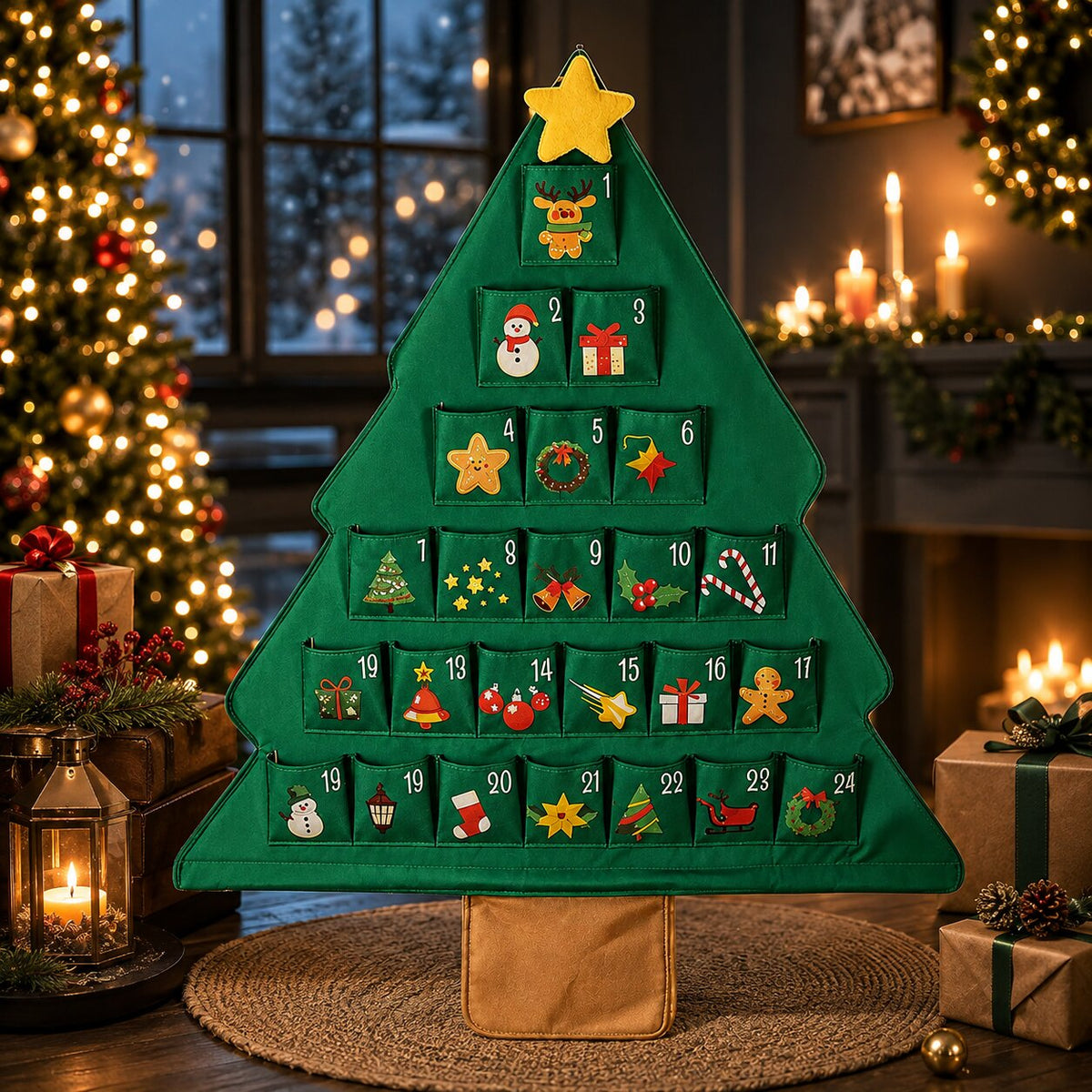 Lisbeth | Advent Calendar Christmas Gift Fabric Tree, 24 Pockets