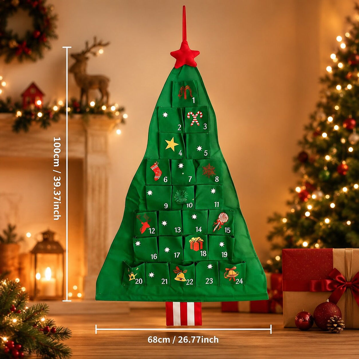 Lisbeth | Advent Calendar Christmas Gift Fabric Tree, 24 Pockets