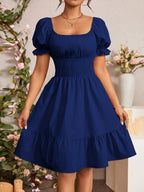 Mieke | Women's Square-Neck Puff-Sleeve A-Line Midi Dress
