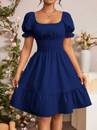 Mieke | Women's Square-Neck Puff-Sleeve A-Line Midi Dress