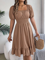 Mette | Women's Square-Neck Puff-Sleeve A-Line Midi Dress