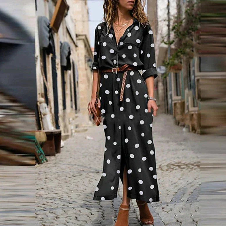 Enna | Women's Spot Print Button-Front Midi Dress