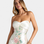 Carola | Women's Floral Sequin Sweetheart Mini Dress