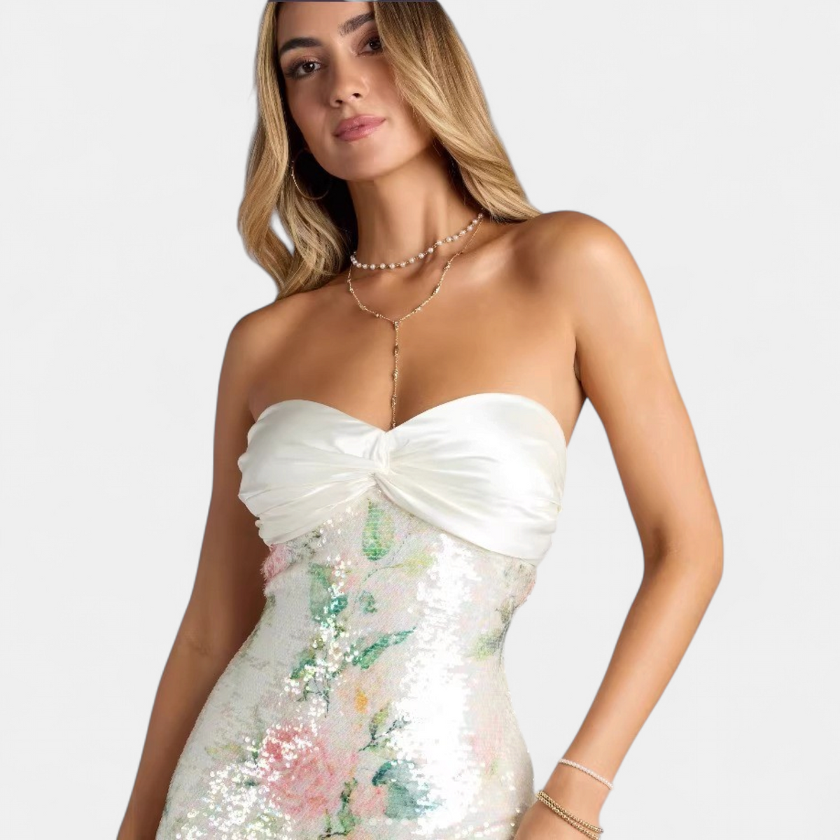 Carola | Women's Floral Sequin Sweetheart Mini Dress