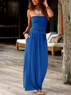 Lenneke | Women's Ruched Bandeau Maxi Dress with Pockets