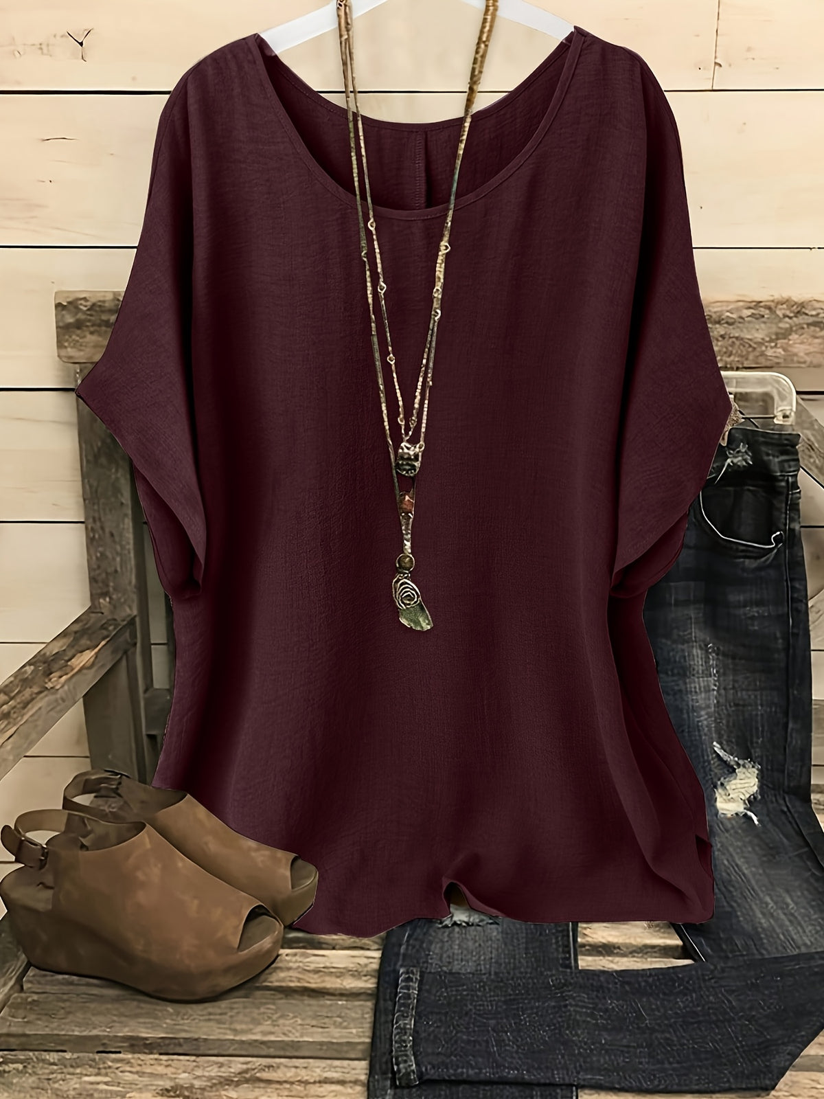 Maud | Women's Oversized Batwing-Sleeve Round-Neck Top