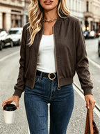 Kiki | Women's Zip-Front Bomber Jacket with Ribbed Trim
