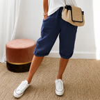 Elena | Women's High-Waist Cropped Trousers with Drawstring Waist