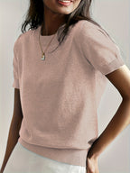 Heleen | Women's Ribbed Knit Short Sleeve Sweater Top