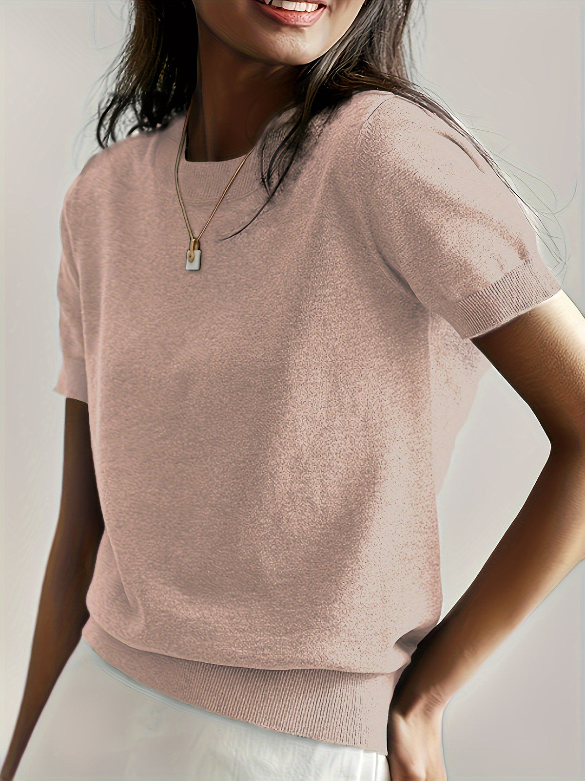 Heleen | Women's Ribbed Knit Short Sleeve Sweater Top