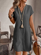Simone | Women's Button-Front V-Neck Mini Dress
