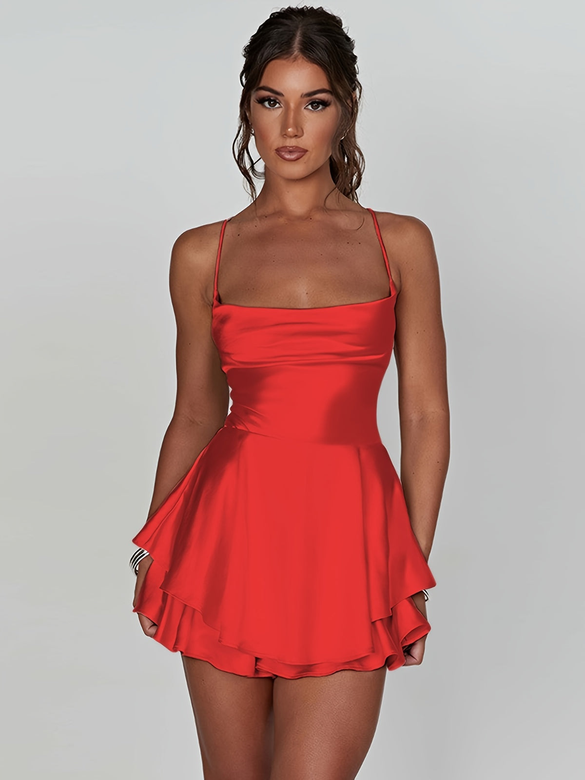 Skylar | Women's Square Neck Satin-Look Mini Dress