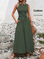 Klara | Women's Sleeveless Belted A-Line Maxi Dress
