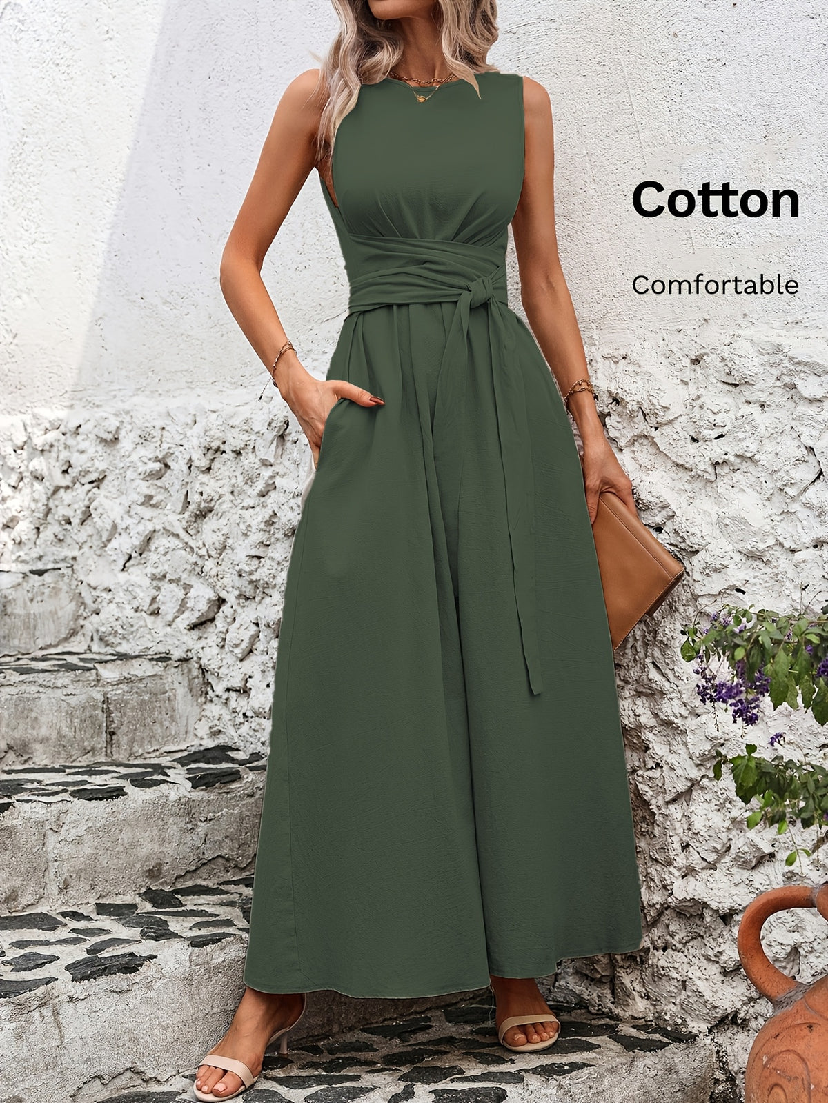 Klara | Women's Sleeveless Belted A-Line Maxi Dress