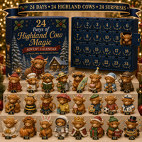 Highland Cow Advent Calendar Christmas Gift, 24 Figures