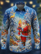 Ronald | Men's Christmas Blouse Santa Print Button-Down Shirt