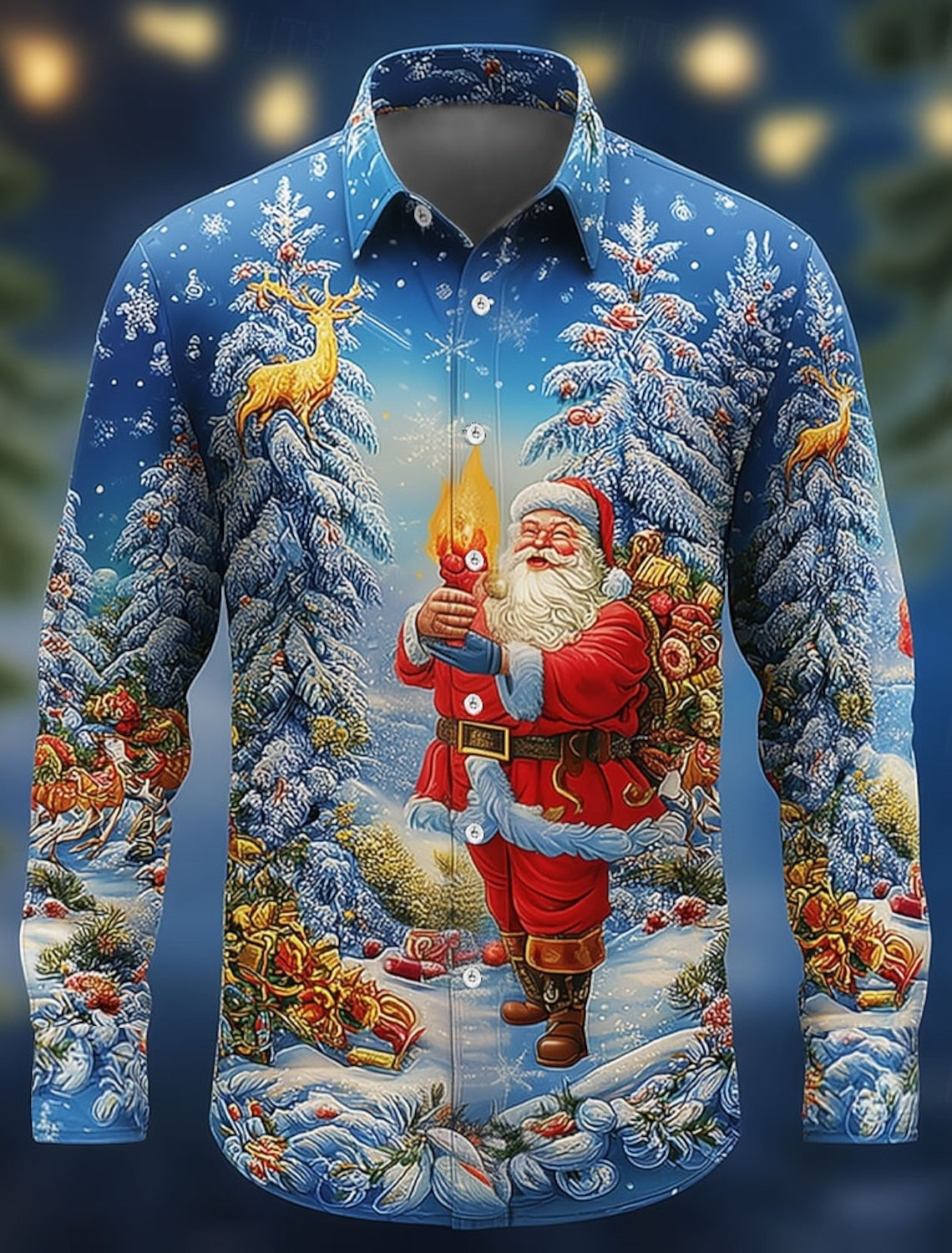 Ronald | Men's Christmas Blouse Santa Print Button-Down Shirt