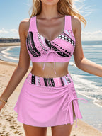 Fabienne | Women's Ruched Tie-Front Skirted Swimsuit Set
