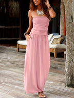Lenneke | Women's Ruched Bandeau Maxi Dress with Pockets