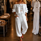 Rita | Women's Off-Shoulder Belted Jumpsuit with Ankle Cuff
