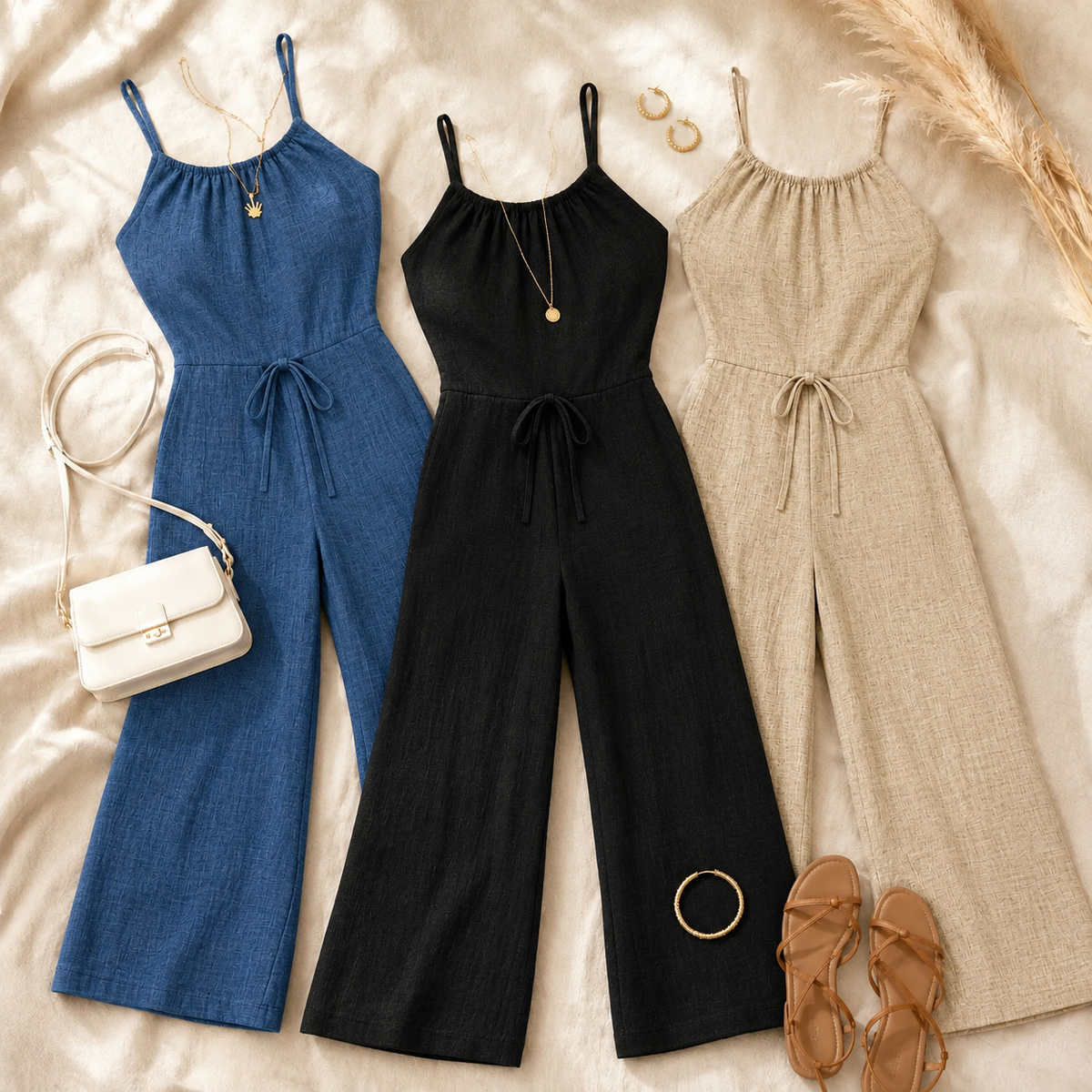 Laura | Women's Halter Wide-Leg Drawstring Jumpsuit