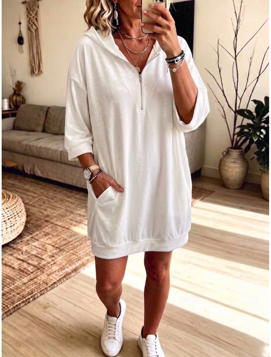 Viola | Women's Quarter-Zip Hooded Mini Dress