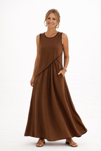 Valeria | Women's Sleeveless A-Line Midi Dress with Contrast Trim