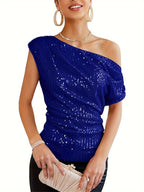 Renata | Women's Sequin One-Shoulder Lace Corset Top