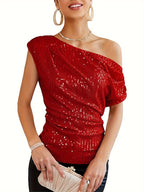 Renata | Women's Sequin One-Shoulder Lace Corset Top