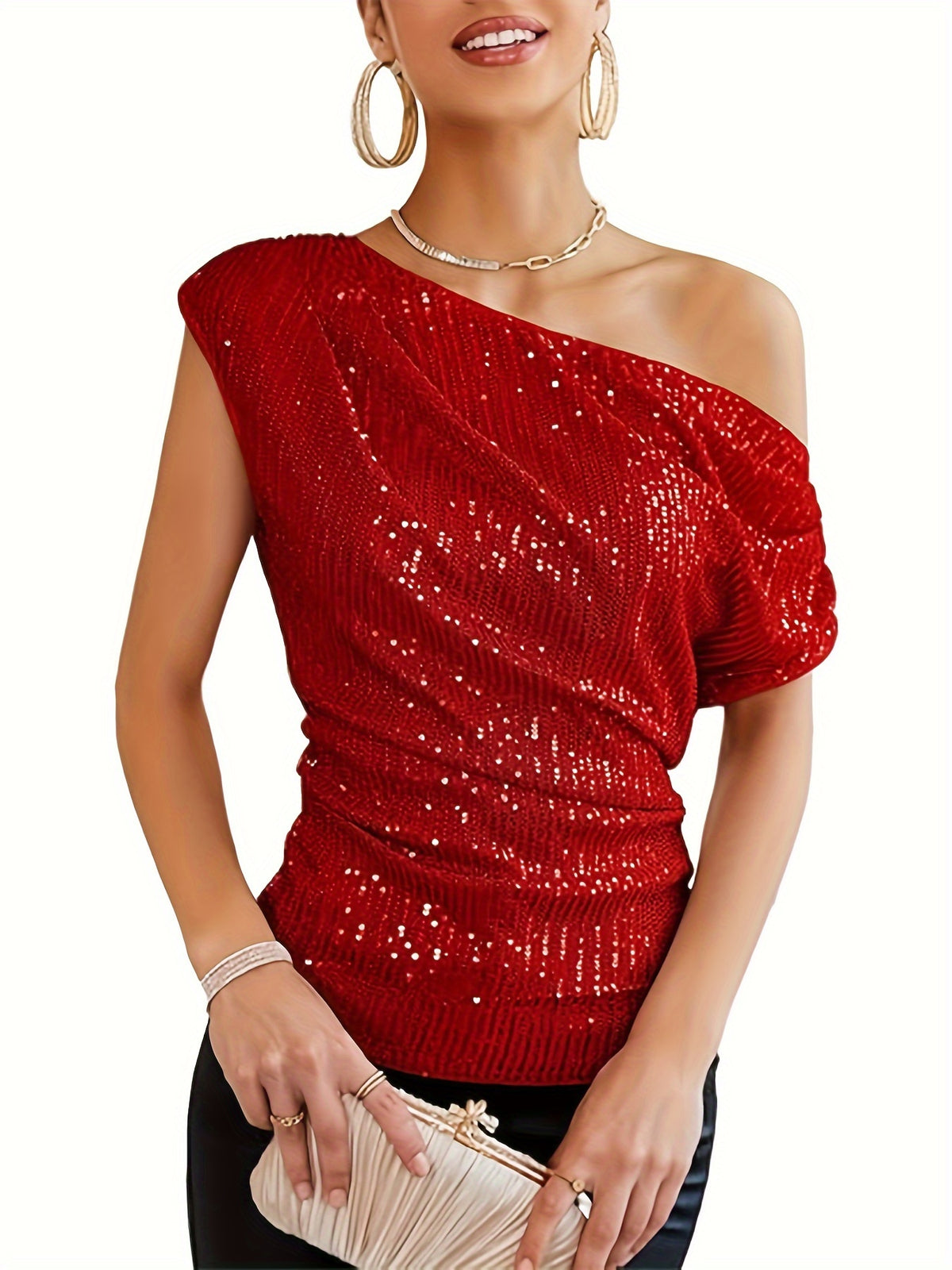 Renata | Women's Sequin One-Shoulder Lace Corset Top