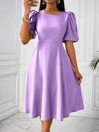 Thalie | Women's Puff Sleeve Cocktail Dress Midi Length