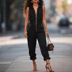 Sterre | Women's Sleeveless Utility Jumpsuit with Gold-Tone Zip