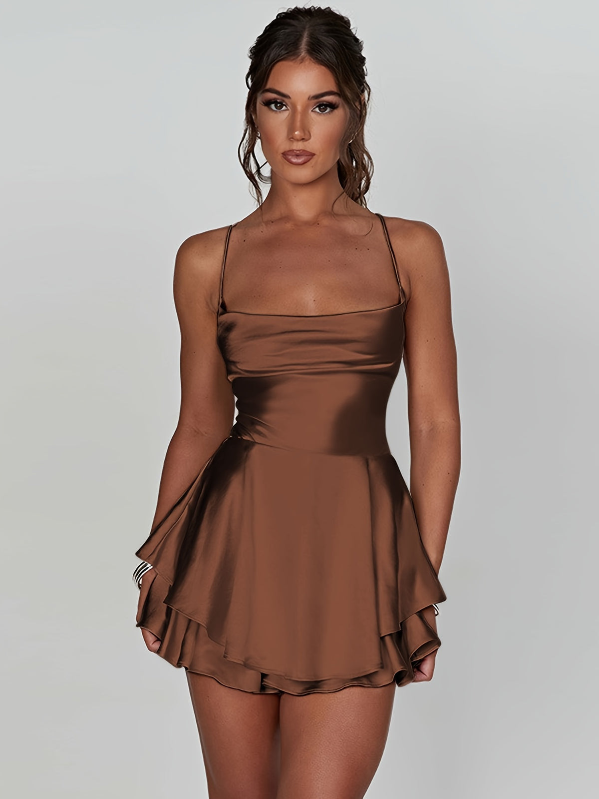 Skylar | Women's Square Neck Satin-Look Mini Dress