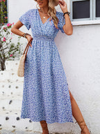 Mina | Women's Floral V-Neck Split Wrap Midi Dress