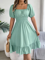 Mette | Women's Square-Neck Puff-Sleeve A-Line Midi Dress