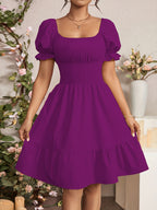 Mieke | Women's Square-Neck Puff-Sleeve A-Line Midi Dress