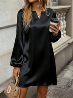 Marloes | Women's Elegant Notch-Neck Long-Sleeve Midi Dress