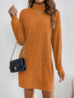 Katalin | Women's Ribbed Turtleneck Long Sleeve Dress