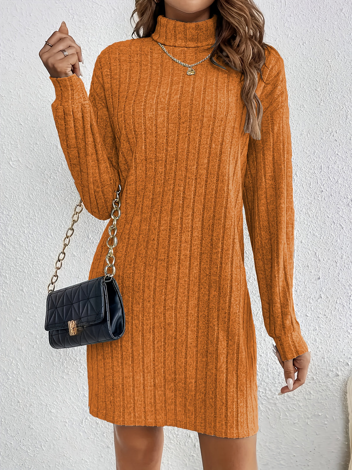 Katalin | Women's Ribbed Turtleneck Long Sleeve Dress
