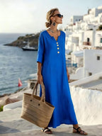 Trine | Women's Button-Front Maxi Dress with 3/4 Sleeves