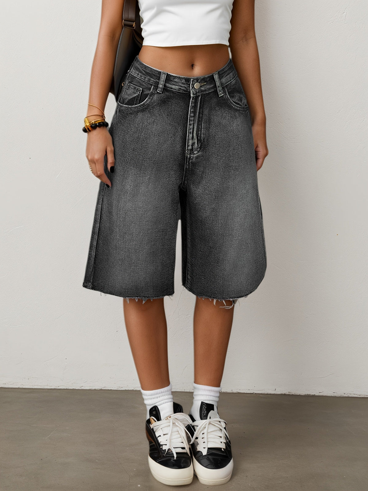 Rosemarie | Women's High-Waisted Wide-Leg Knee-Length Denim Shorts