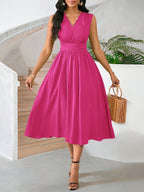 Jodie | Women's Wrap V-Neck Pleated Midi Dress