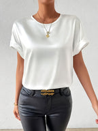 Annelotte | Women's Short Sleeve Crew Neck Satin Blouse