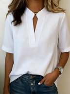 Natalee | Women's Mandarin Collar Split V-Neck Blouse