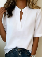 Natalee | Women's Mandarin Collar Split V-Neck Blouse