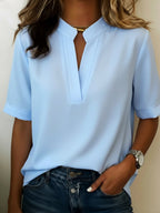 Natalee | Women's Mandarin Collar Split V-Neck Blouse